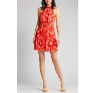 NWOT CHELSEA28: Halter Minidress In Red- Pink Floral